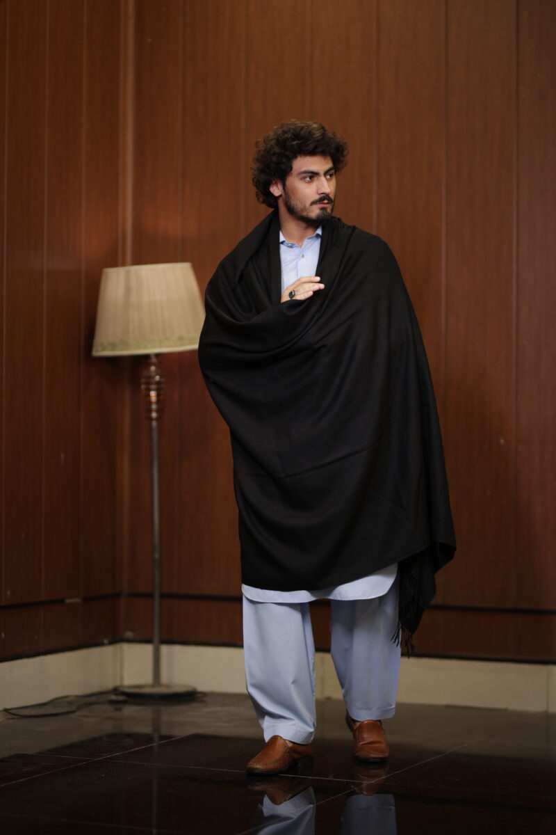 BLACK WOOLEN MEN SHAWL | PURE WOOLEN - Image 2